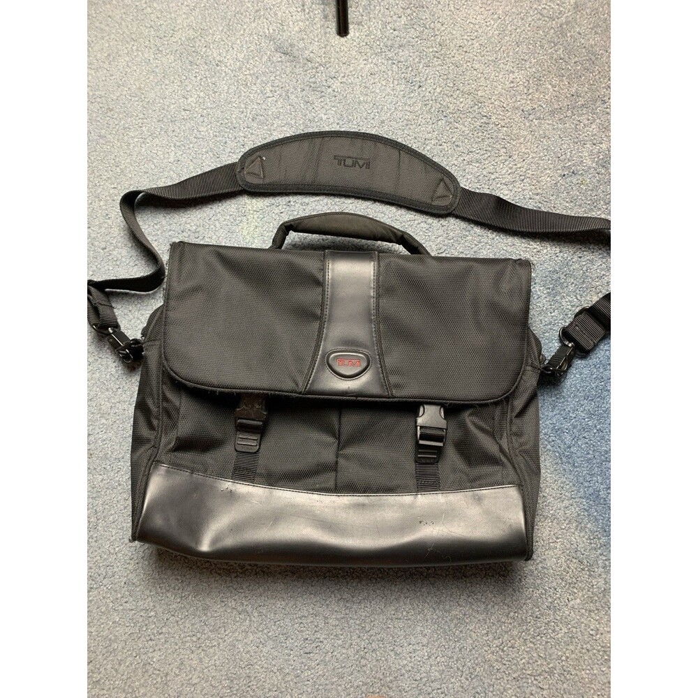 Tumi Laptop Briefcase Messenger Bag Nylon Leather Multiple Pockets Black